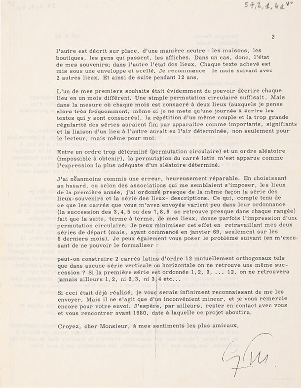 Réponse de Georges Perec, 10 juin 1969 - verso - FGP 57, 2, 1, 4d